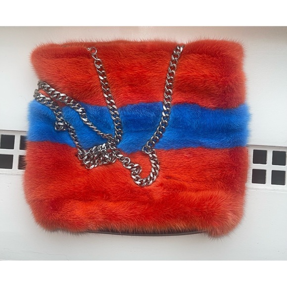 NWOT Genuine Mink Fur Crossbody Bag w/ Detachable Chain Strap & Leather Bottom - Picture 4 of 8